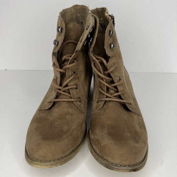 Just Fab Retro Boots Taupe Womens Size 10 Faux Suede Lace-Up Ankle Boots - Picture 3 of 9